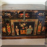 F14. Asian painted trunk. Crack in top. 20”h x 32”w x 19”d - $295